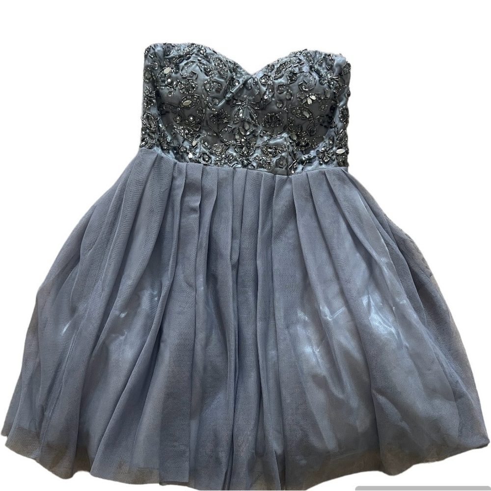 Jr. Prom Strapless Dress by Camille Embellish Top and Tulle Bottom Size 3/4 Gray